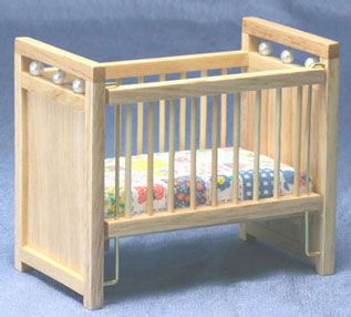 Dollhouse Miniature Crib, Oak